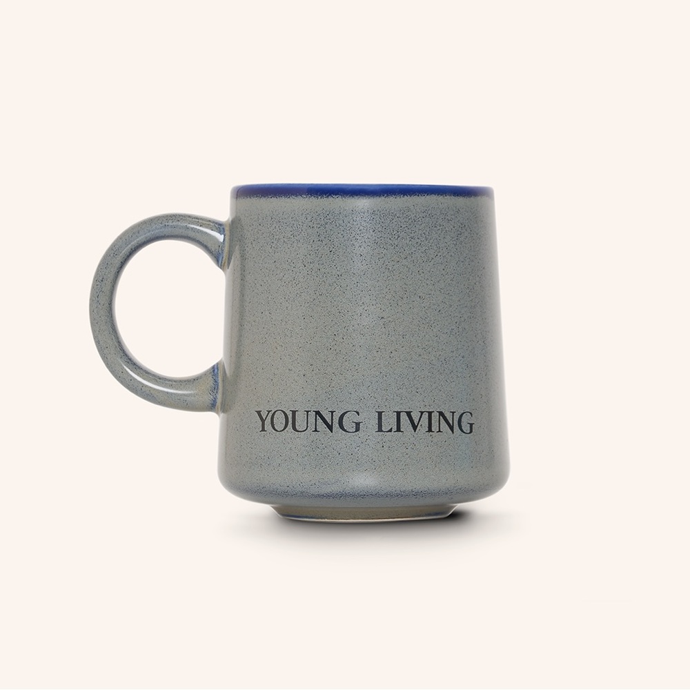NWOT YL Foundation Young Living Gray Blue Ceramic Mugs
